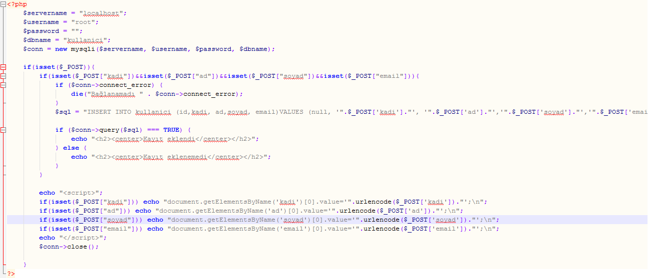 Register formunun PHP kodu
