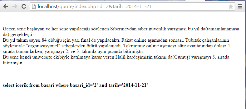 Haber içeriği ve çalışan SQL sorgusu
