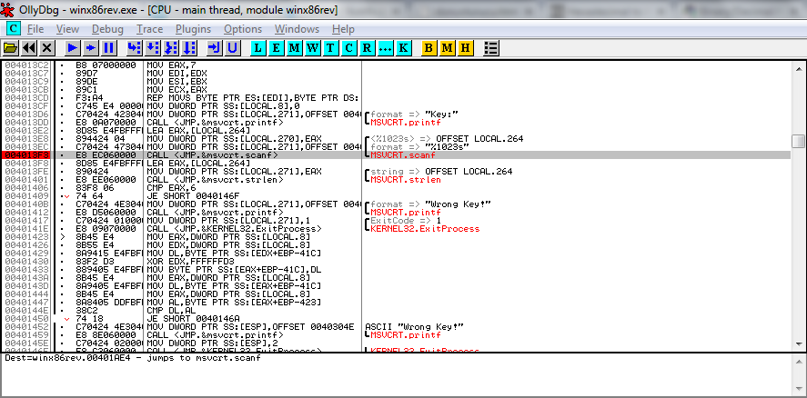 scanf çağrısına breakpoint konulması
