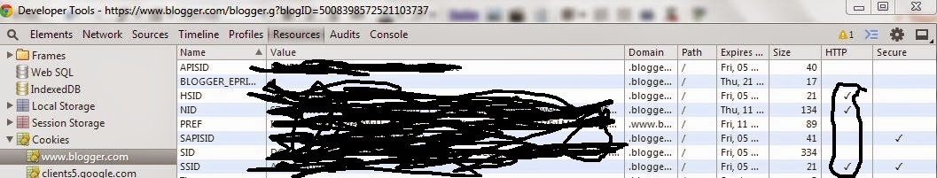 HttpOnly işaretli cookie&rsquo;leri gösteren ekran görüntüsü